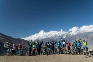 Mountain Bikers in Front of Mountain Range